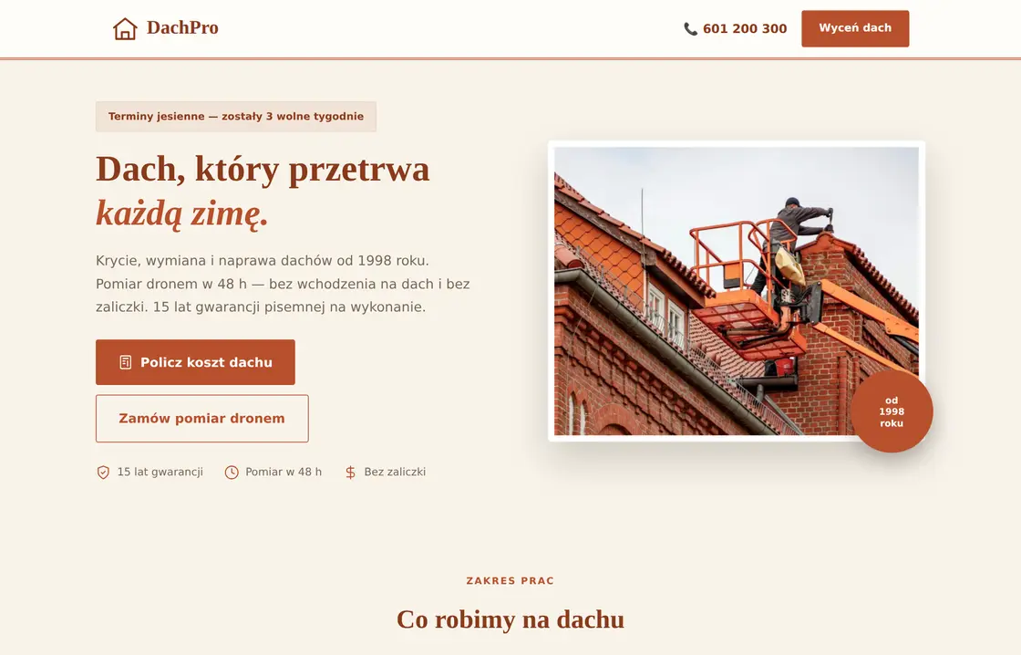 Szablon strony dla firmy dekarskiej