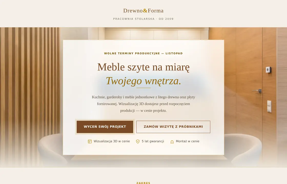 Szablon strony dla stolarni