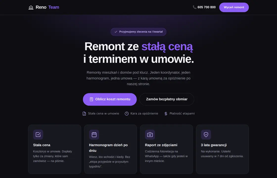 Szablon strony dla firmy remontowej